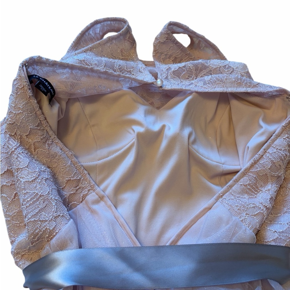 Le Chateau Junior Size 11 Pink Lace Dress with Mesh Skirt-Silver Sash-Lined - Picture 6 of 11